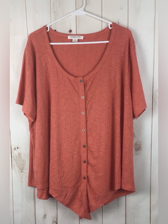 Chic Soul Tops - Chic Soul Burnt Orange Button-Down Scoop Neck Button Tie Front Top size 3X
